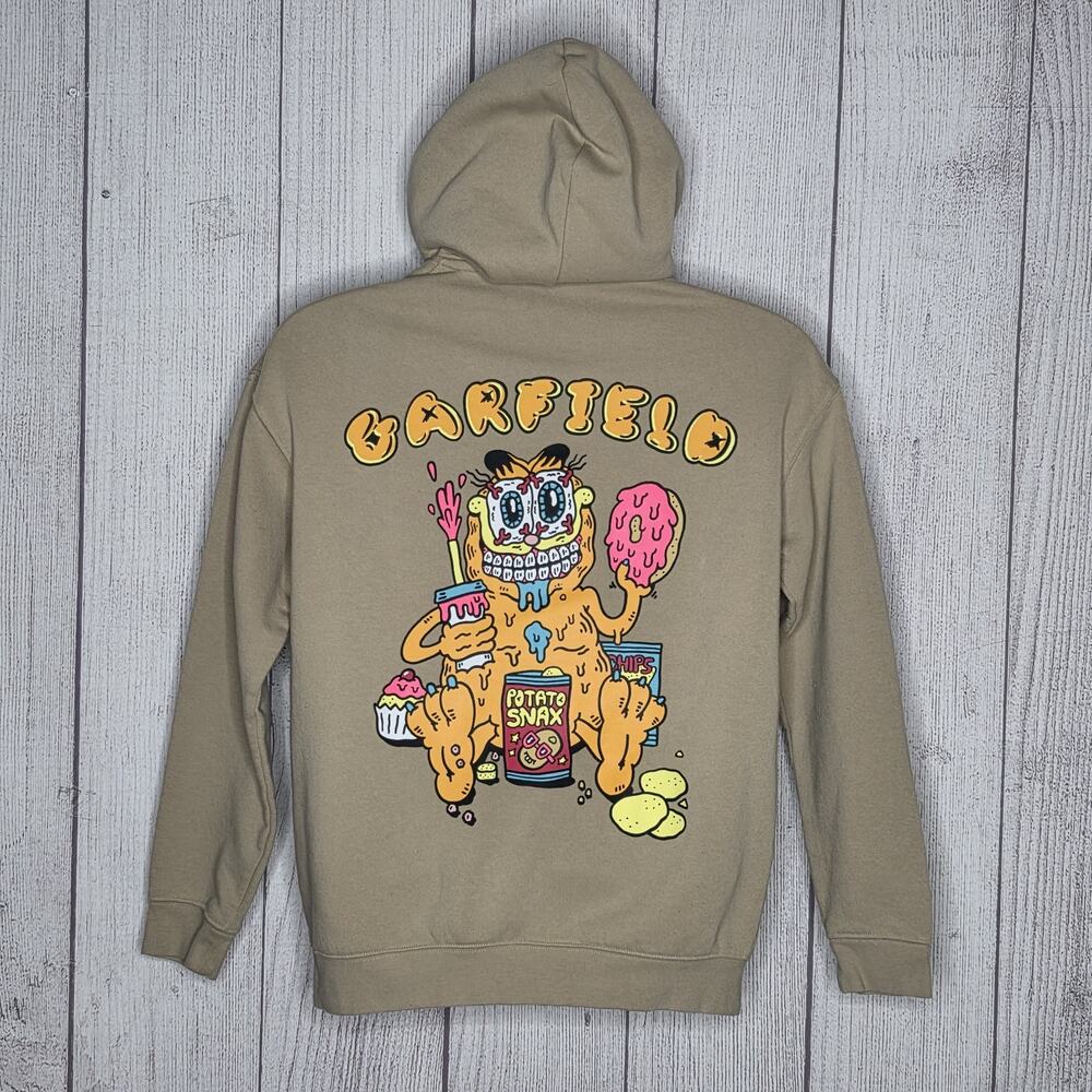 H&M Garfield Tan Graphic Hoodie Kids 16-18 Junk Food Cartoon Sweatshirt